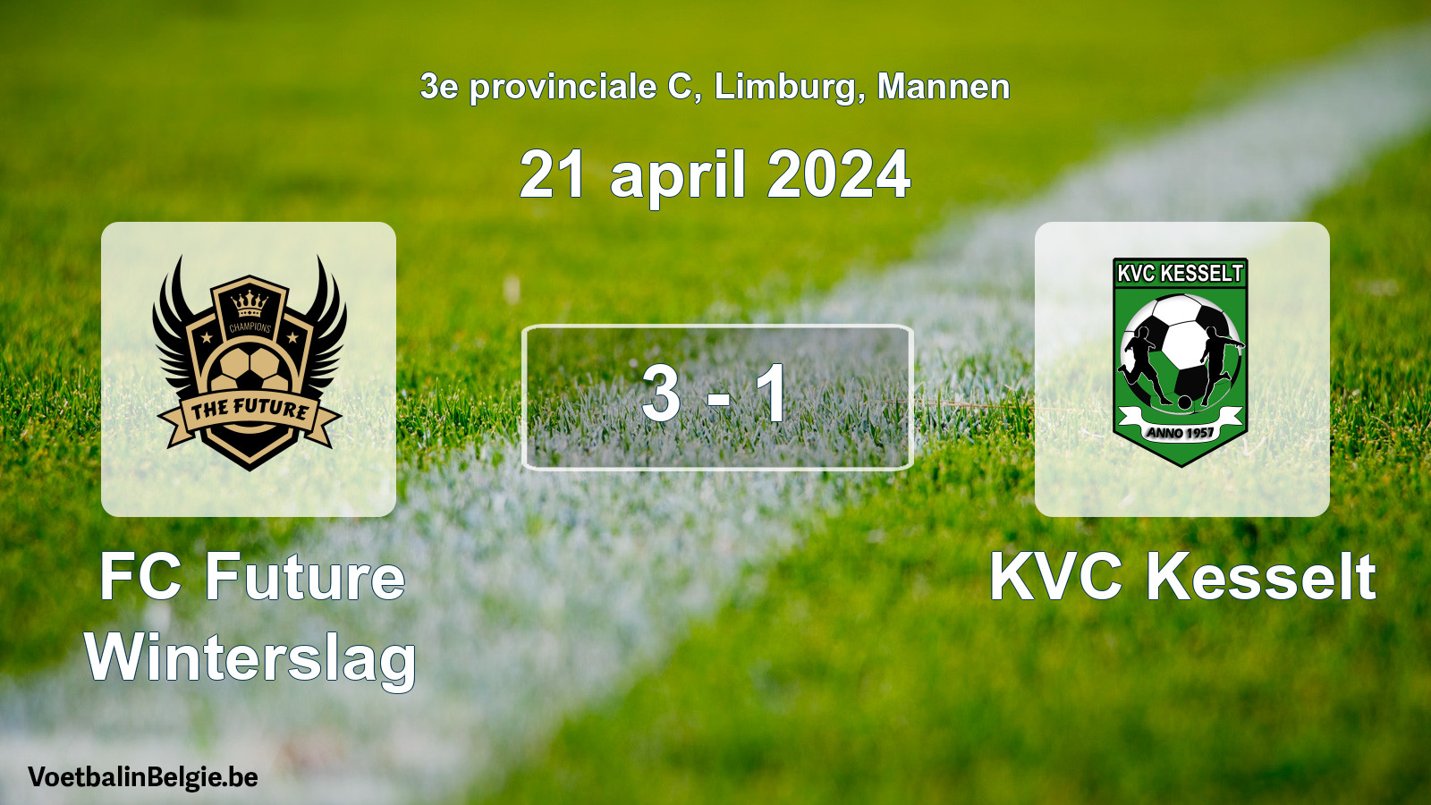 Gespeelde wedstrijd mannenvoetbal: FC Future Winterslag - KVC Kesselt 3 - 1 (21 april 2024)