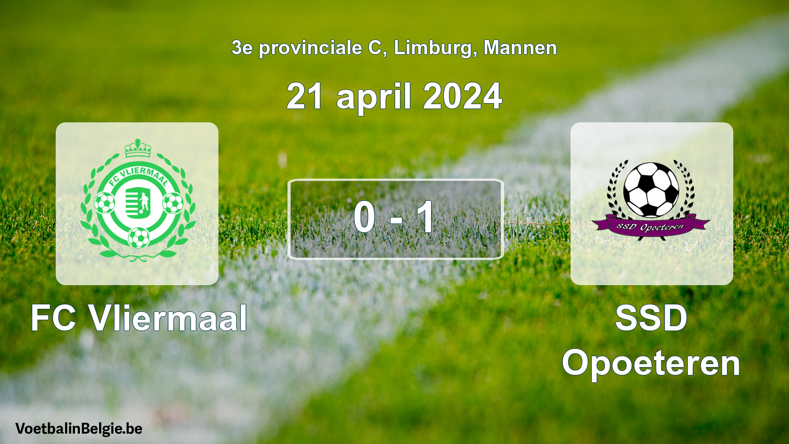 Gespeelde wedstrijd mannenvoetbal: FC Vliermaal - SSD Opoeteren 0 - 1 (21 april 2024)