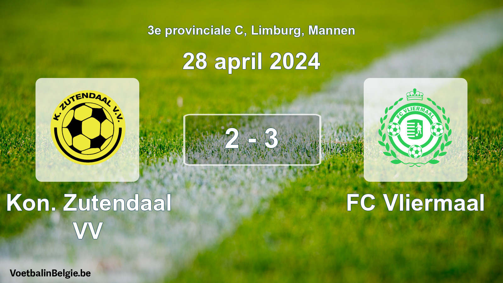 Gespeelde wedstrijd mannenvoetbal: Kon. Zutendaal VV - FC Vliermaal 2 - 3 (28 april 2024)