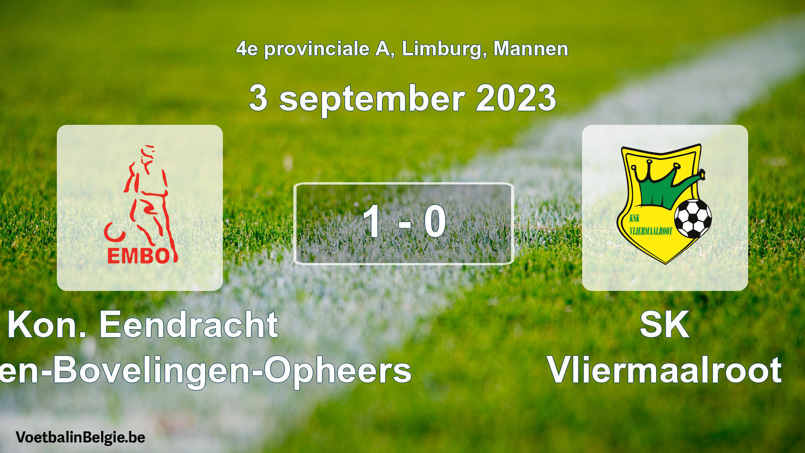 Gespeelde wedstrijd mannenvoetbal: Kon. Eendracht Mechelen-Bovelingen-Opheers - SK Vliermaalroot 1 - 0 (3 september 2023)