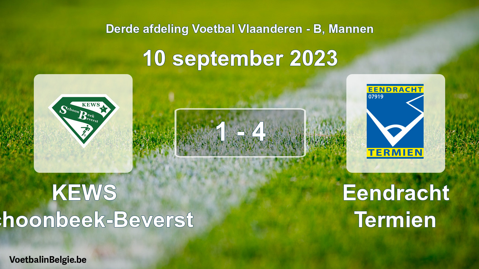 Gespeelde wedstrijd mannenvoetbal: KEWS Schoonbeek-Beverst - Eendracht Termien 1 - 4 (10 september 2023)
