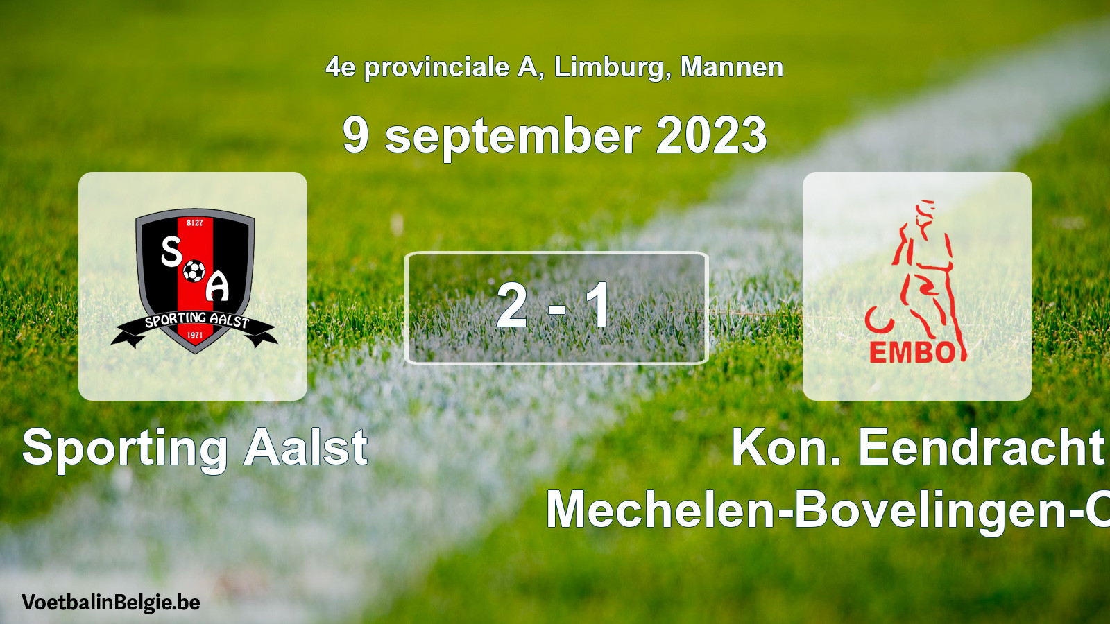 Gespeelde wedstrijd mannenvoetbal: Sporting Aalst - Kon. Eendracht Mechelen-Bovelingen-Opheers 2 - 1 (9 september 2023)