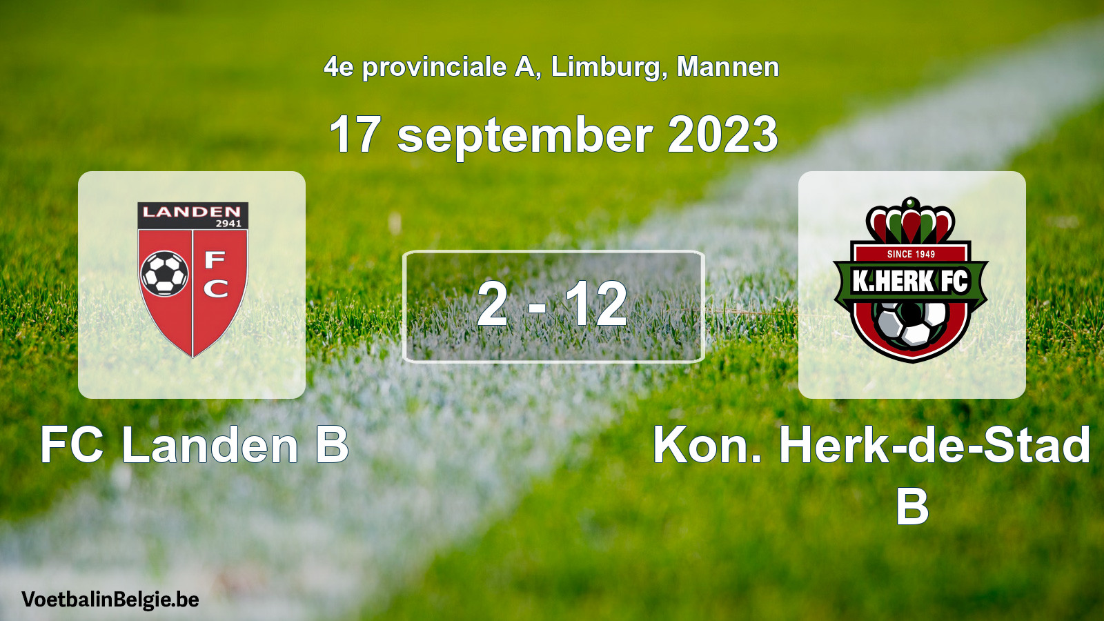 Gespeelde wedstrijd mannenvoetbal: FC Landen B - Kon. Herk-de-Stad FC B 2 - 12 (17 september 2023)