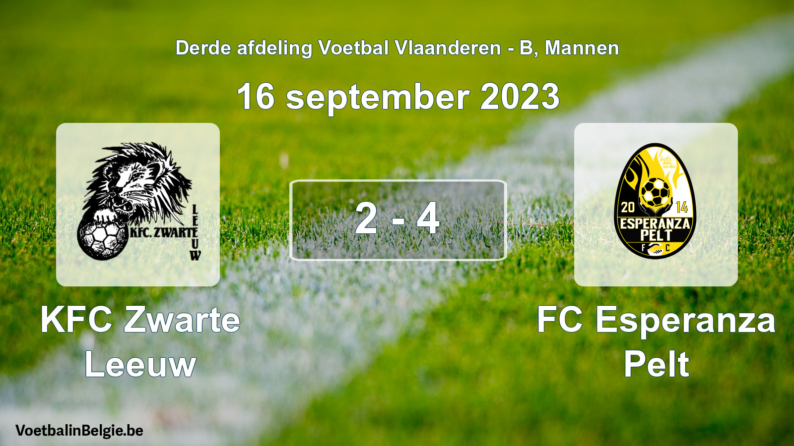 Gespeelde wedstrijd mannenvoetbal: KFC Zwarte Leeuw - FC Esperanza Pelt 2 - 4 (16 september 2023)
