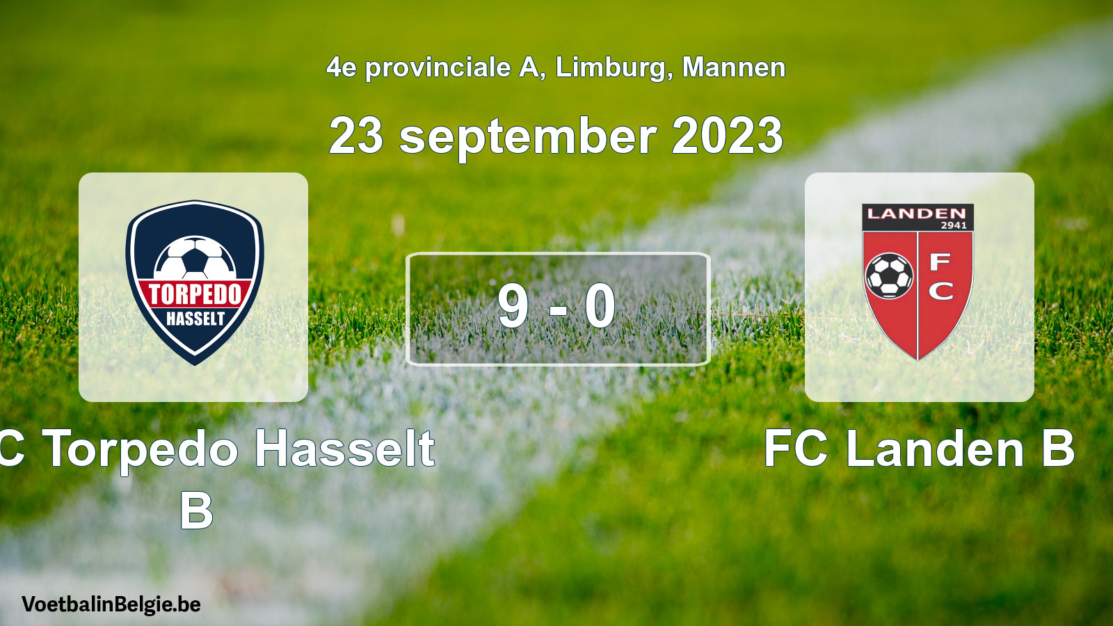 Gespeelde wedstrijd mannenvoetbal: FC Torpedo Hasselt B - FC Landen B 9 - 0 (23 september 2023)