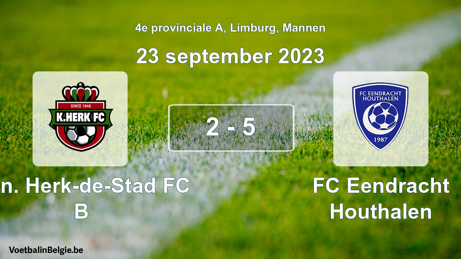 Gespeelde wedstrijd mannenvoetbal: Kon. Herk-de-Stad FC B - FC Eendracht Houthalen 2 - 5 (23 september 2023)