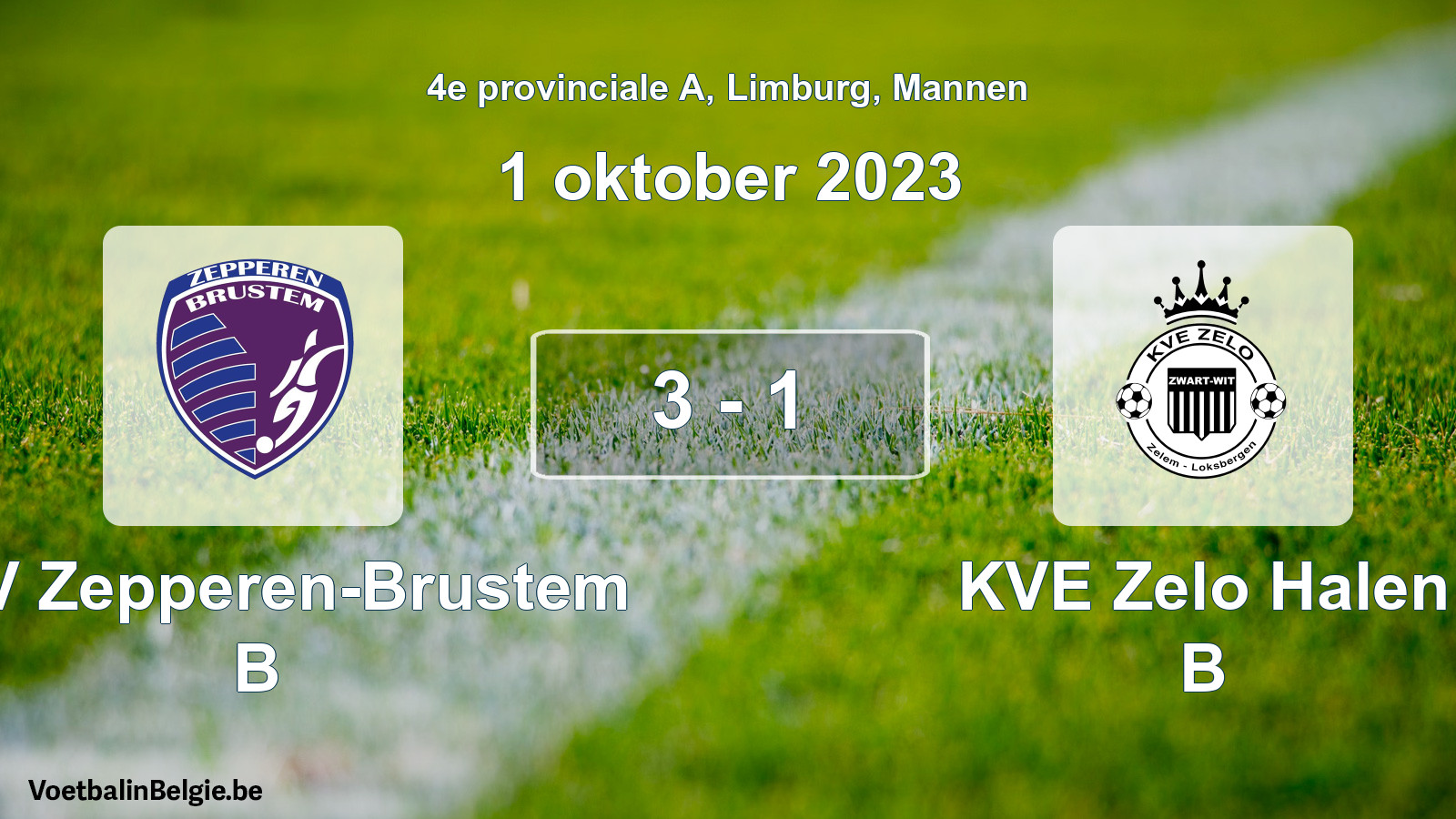 Gespeelde wedstrijd mannenvoetbal: KVV Zepperen-Brustem B - KVE Zelo Halen B 3 - 1 (1 oktober 2023)