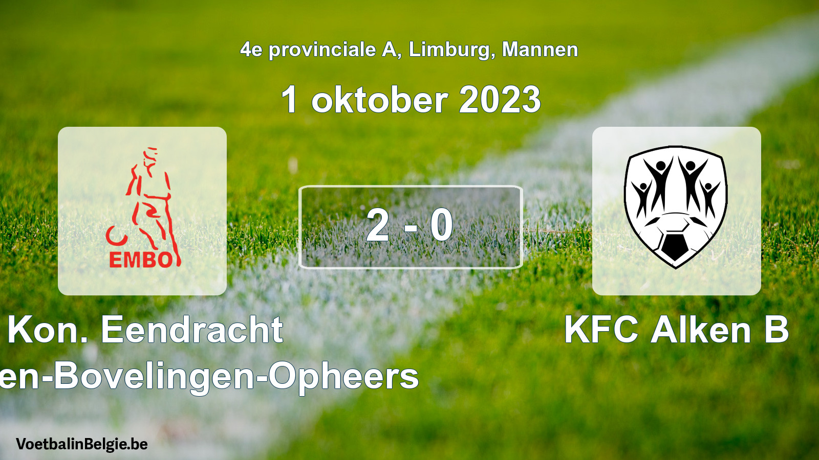 Played match men football: Kon. Eendracht Mechelen-Bovelingen-Opheers - KFC Alken B 2 - 0 (1 October 2023)