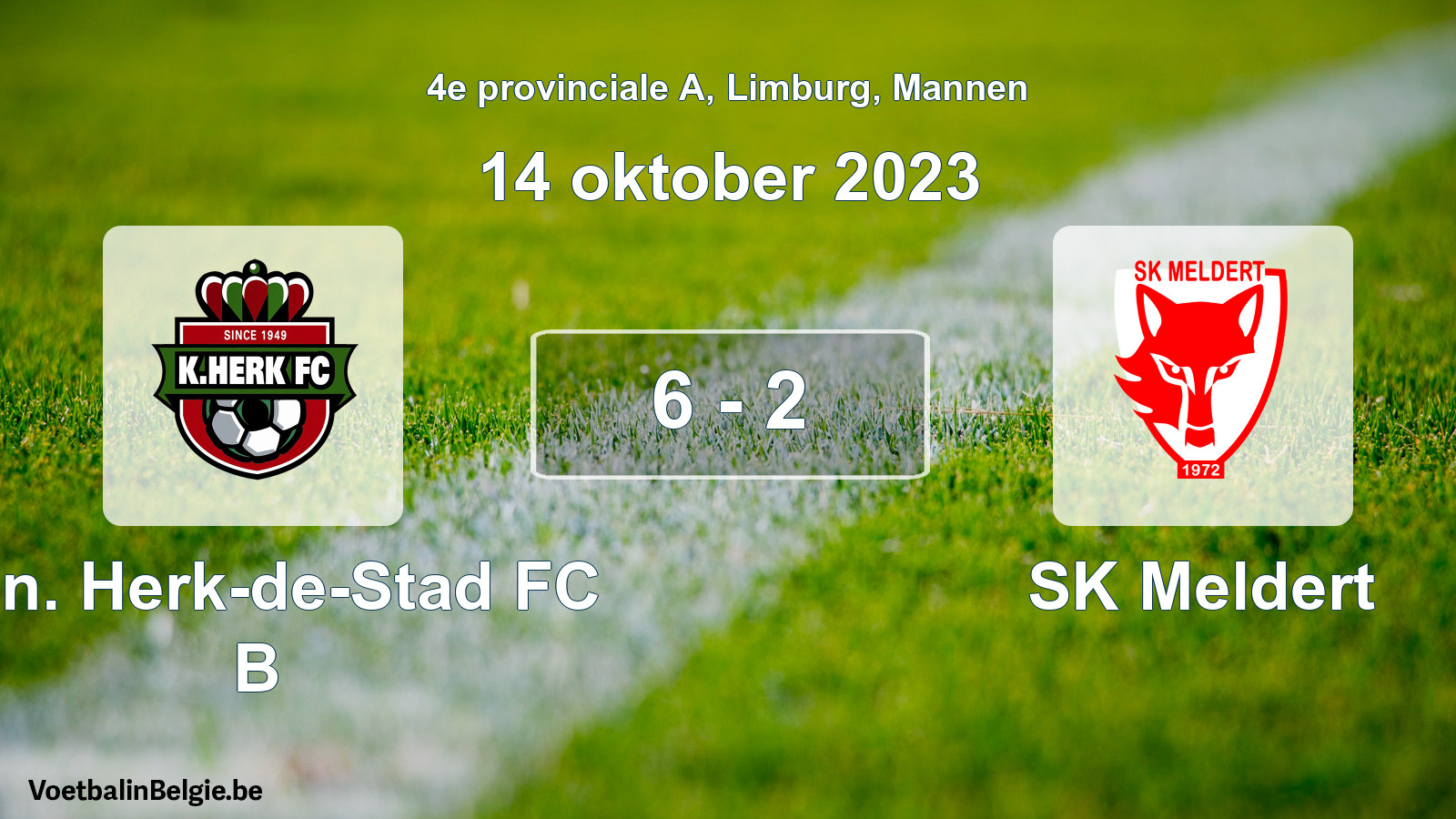 Gespeelde wedstrijd mannenvoetbal: Kon. Herk-de-Stad FC B - SK Meldert 6 - 2 (14 oktober 2023)