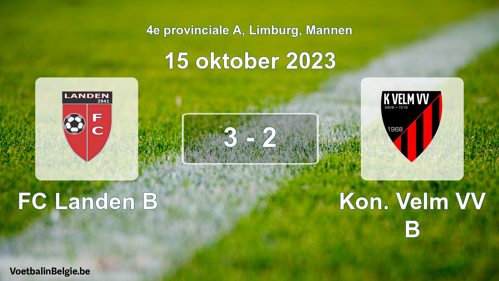 Gespeelde wedstrijd mannenvoetbal: FC Landen B - Kon. Velm VV B 3 - 2 (15 oktober 2023)