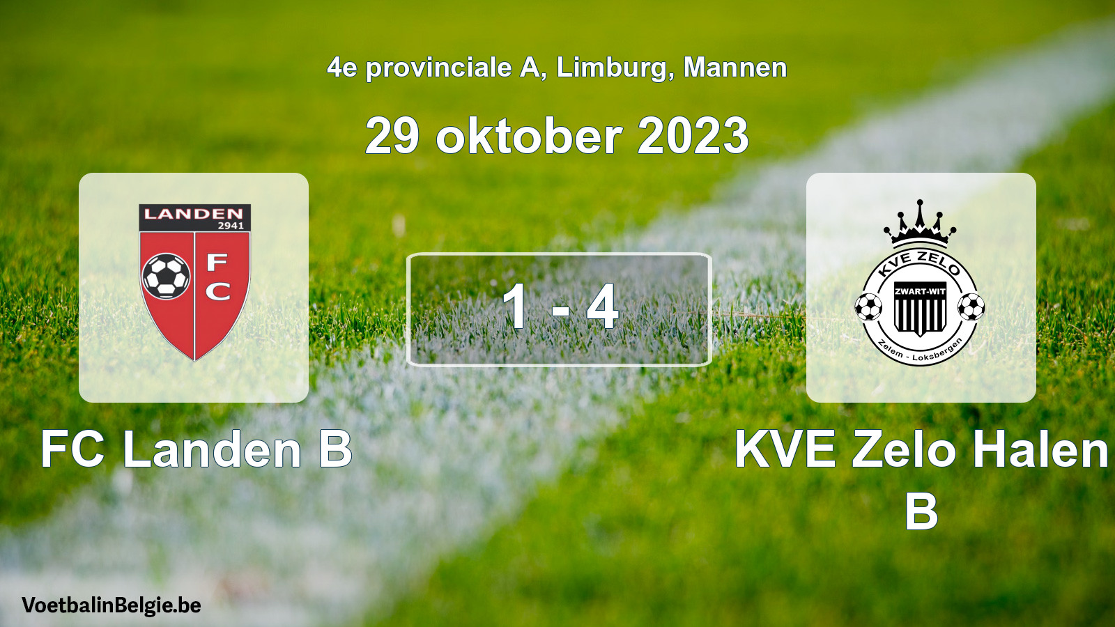 Gespeelde wedstrijd mannenvoetbal: FC Landen B - KVE Zelo Halen B 1 - 4 (29 oktober 2023)