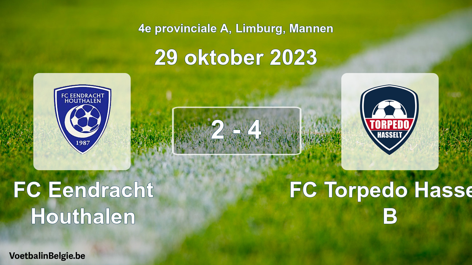 Gespeelde wedstrijd mannenvoetbal: FC Eendracht Houthalen - FC Torpedo Hasselt B 2 - 4 (29 oktober 2023)