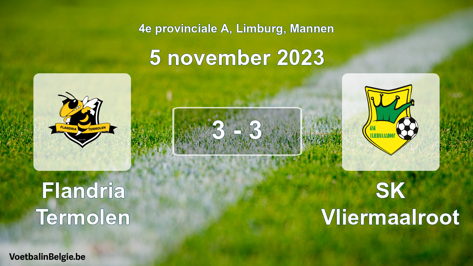 Gespeelde wedstrijd mannenvoetbal: Flandria Termolen - SK Vliermaalroot 3 - 3 (5 november 2023)
