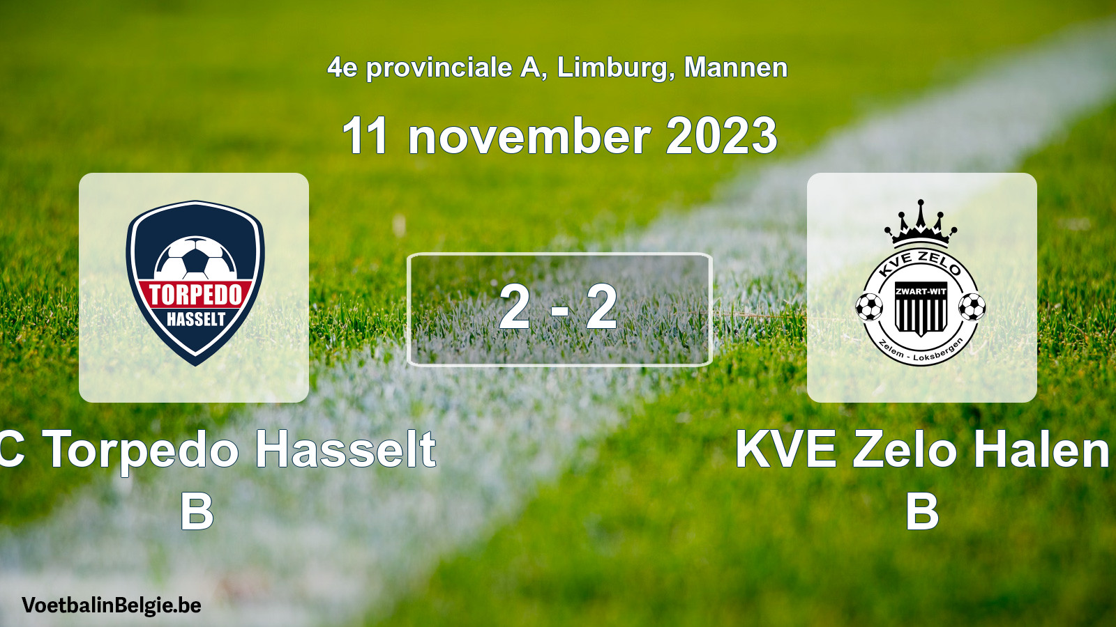 Played match men football: FC Torpedo Hasselt B - KVE Zelo Halen B 2 - 2 (11 November 2023)