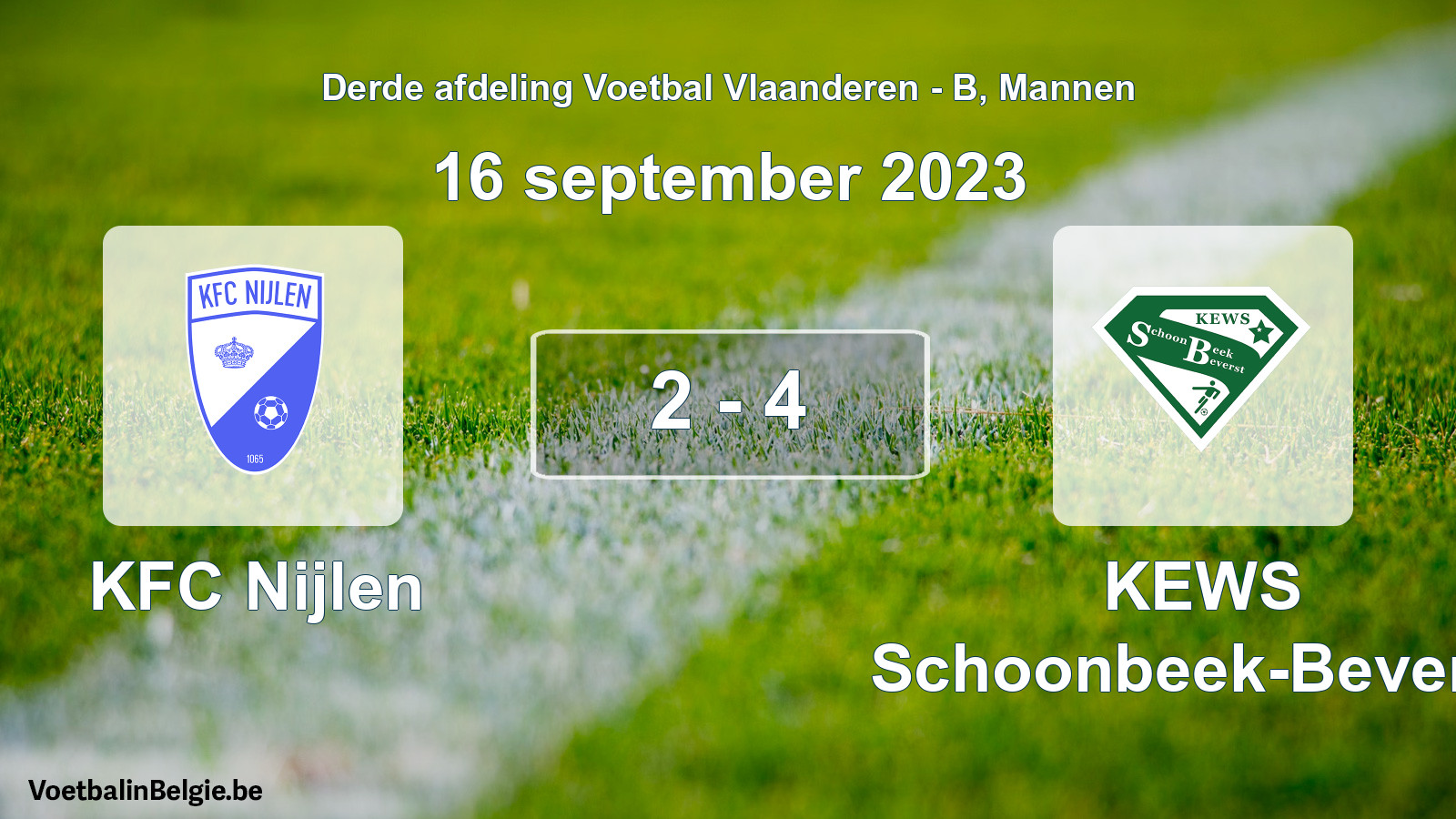 Gespeelde wedstrijd mannenvoetbal: KFC Nijlen - KEWS Schoonbeek-Beverst 2 - 4 (16 september 2023)