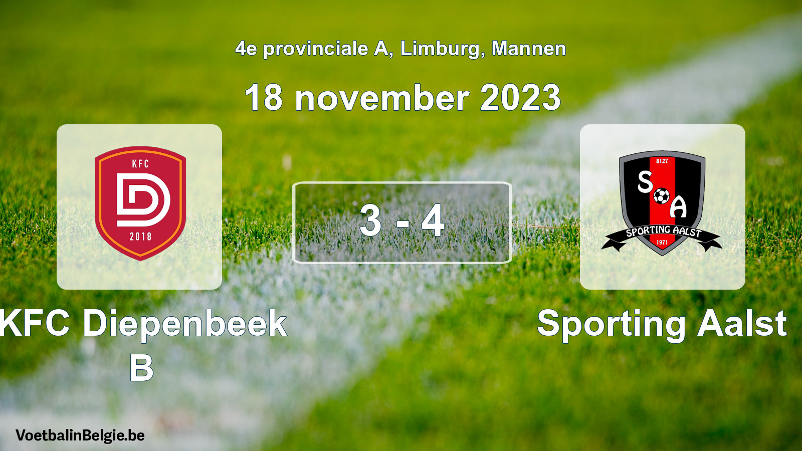 Gespeelde wedstrijd mannenvoetbal: KFC Diepenbeek B - Sporting Aalst 3 - 4 (18 november 2023)