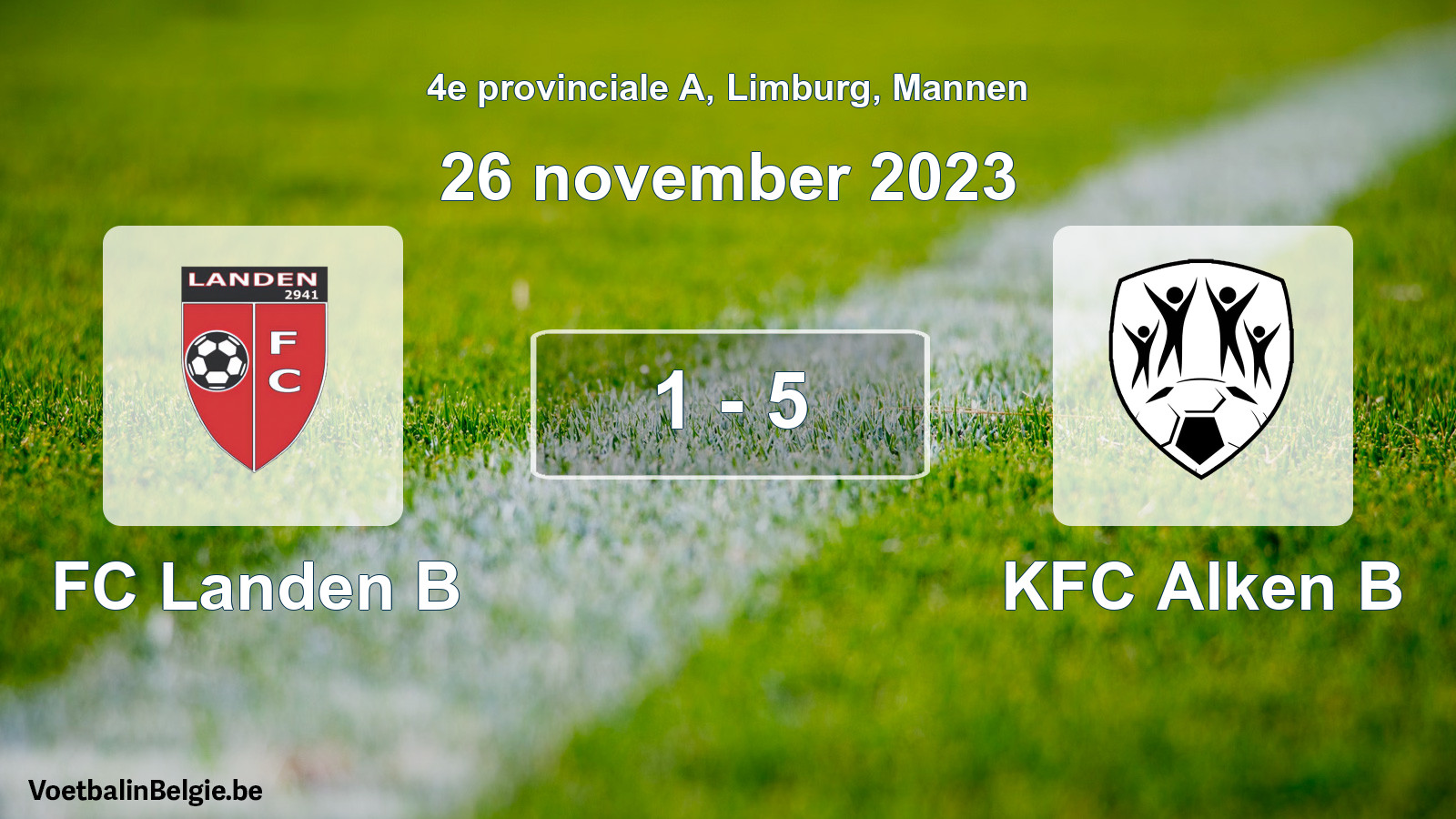 Gespeelde wedstrijd mannenvoetbal: FC Landen B - KFC Alken B 1 - 5 (26 november 2023)