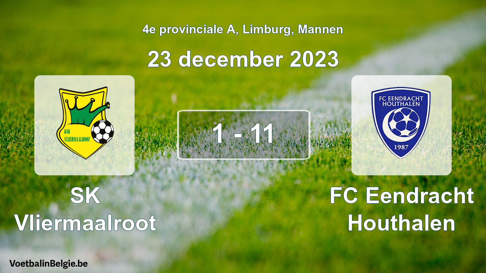 Gespeelde wedstrijd mannenvoetbal: SK Vliermaalroot - FC Eendracht Houthalen 1 - 11 (23 december 2023)