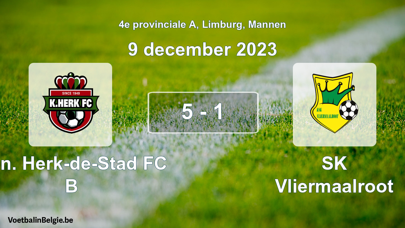 Gespeelde wedstrijd mannenvoetbal: Kon. Herk-de-Stad FC B - SK Vliermaalroot 5 - 1 (9 december 2023)