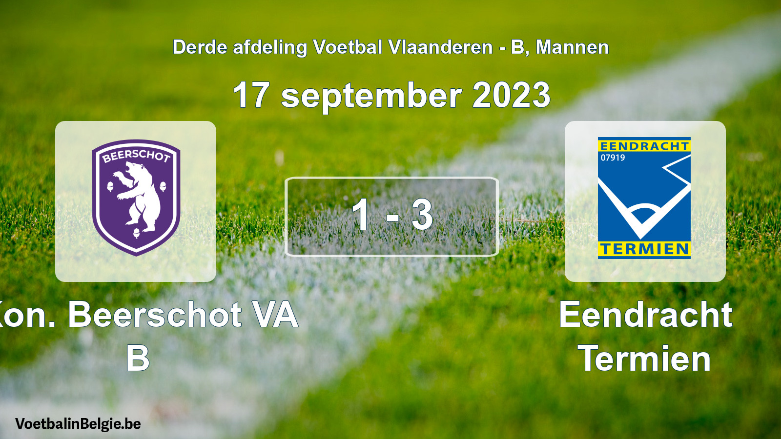Gespeelde wedstrijd mannenvoetbal: Kon. Beerschot VA B - Eendracht Termien 1 - 3 (17 september 2023)