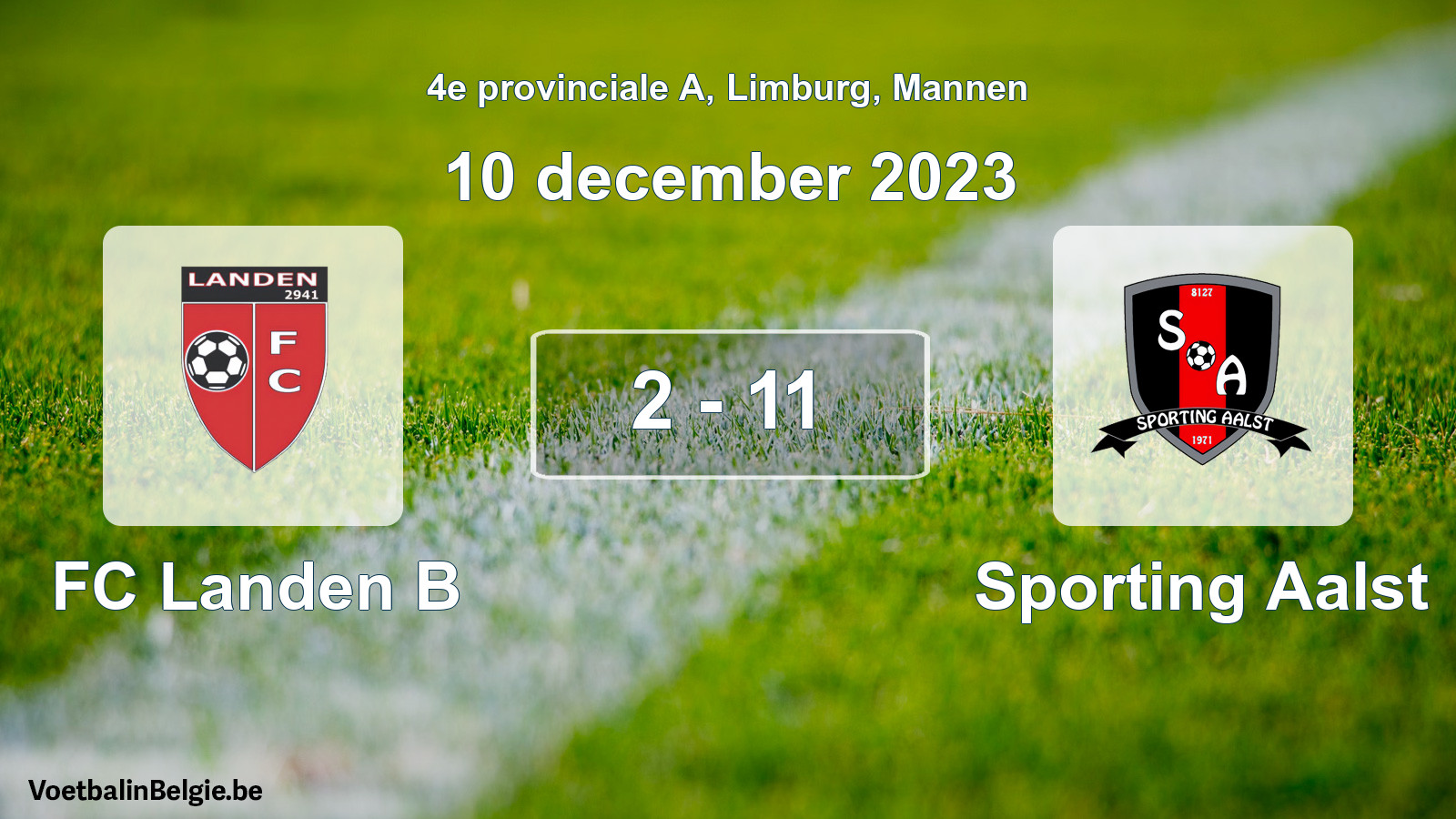 Gespeelde wedstrijd mannenvoetbal: FC Landen B - Sporting Aalst 2 - 11 (10 december 2023)