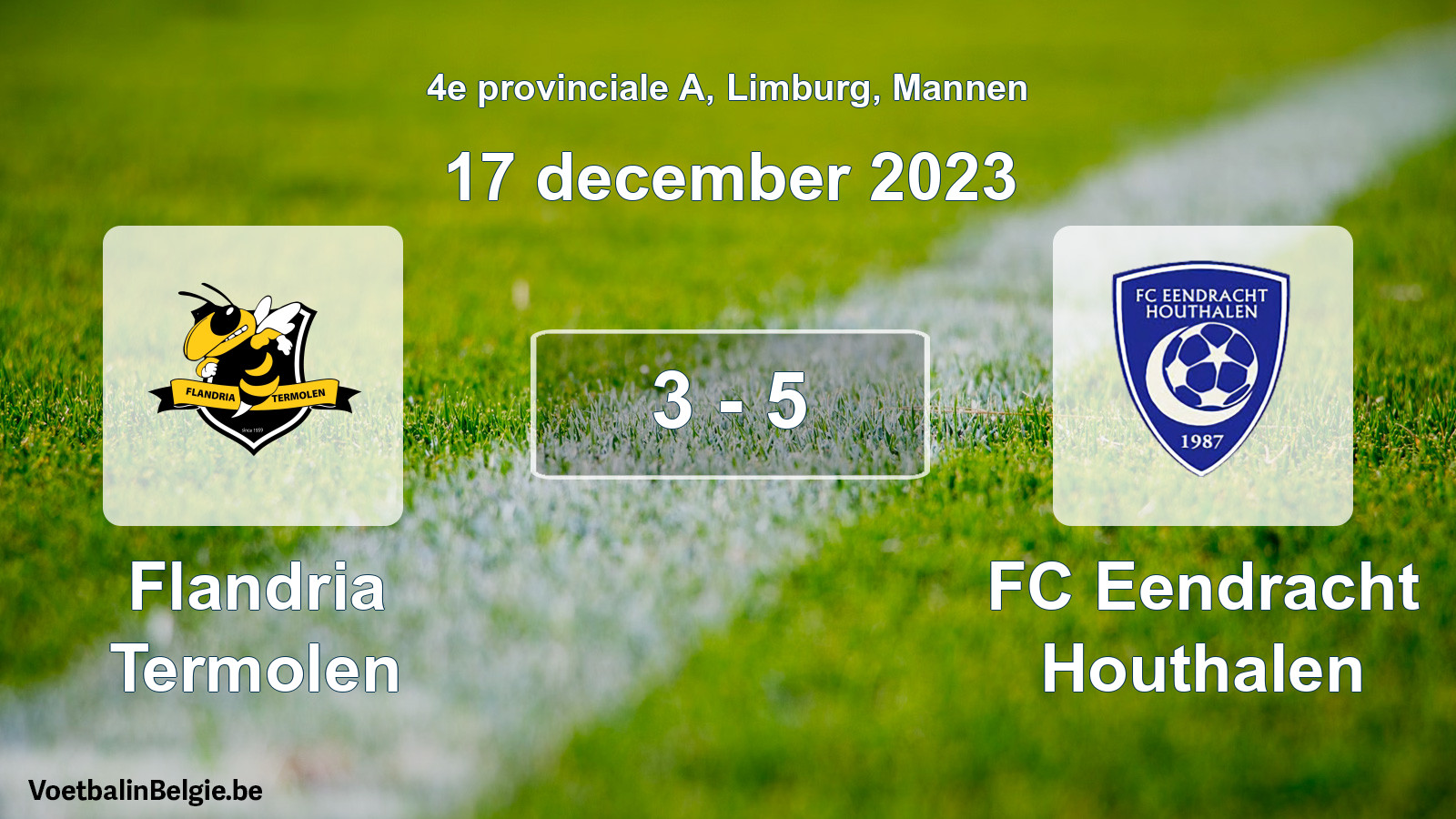 Gespeelde wedstrijd mannenvoetbal: Flandria Termolen - FC Eendracht Houthalen 3 - 5 (17 december 2023)