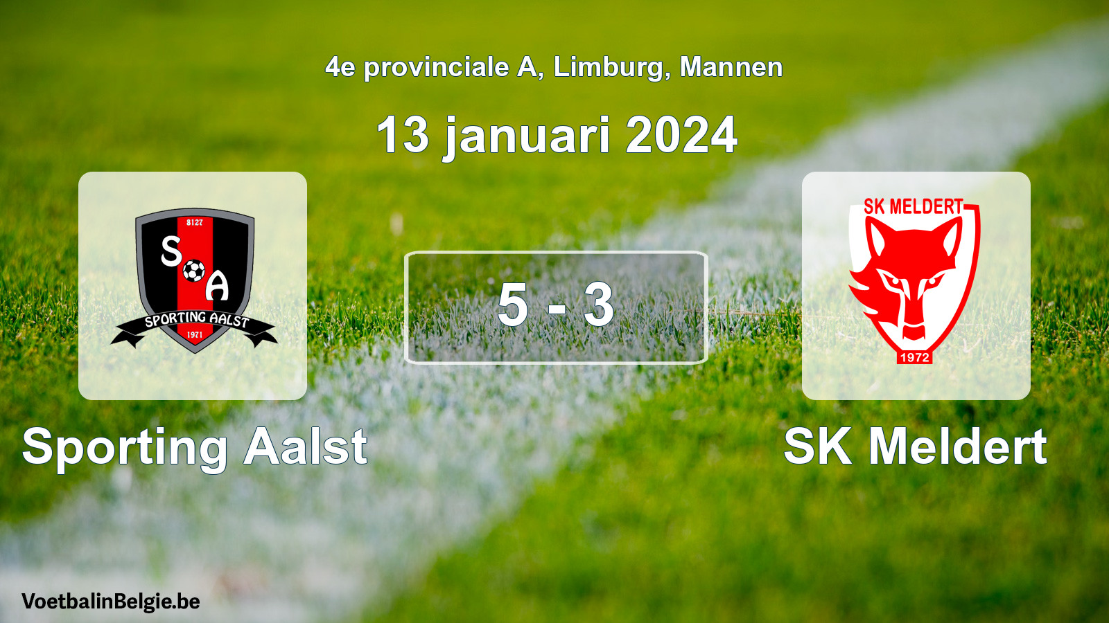 Gespeelde wedstrijd mannenvoetbal: Sporting Aalst - SK Meldert 5 - 3 (13 januari 2024)