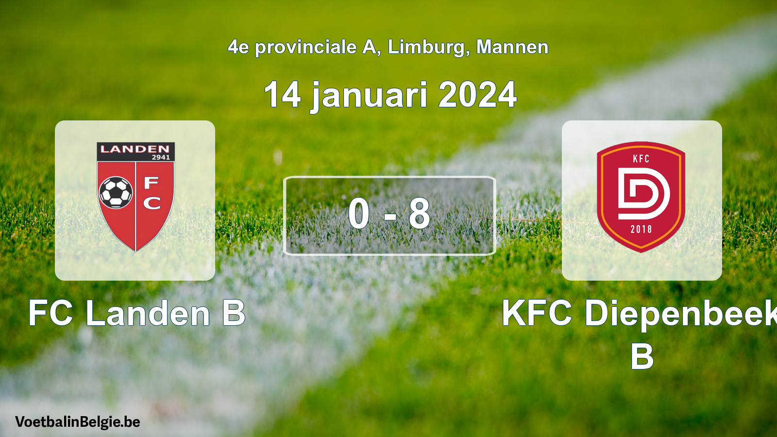 Gespeelde wedstrijd mannenvoetbal: FC Landen B - KFC Diepenbeek B 0 - 8 (14 januari 2024)