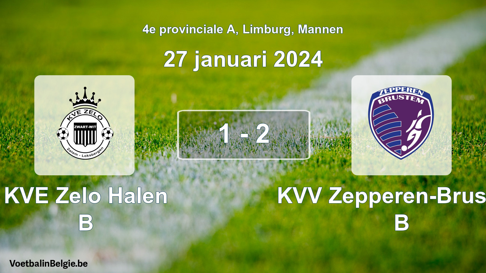 Gespeelde wedstrijd mannenvoetbal: KVE Zelo Halen B - KVV Zepperen-Brustem B 1 - 2 (27 januari 2024)