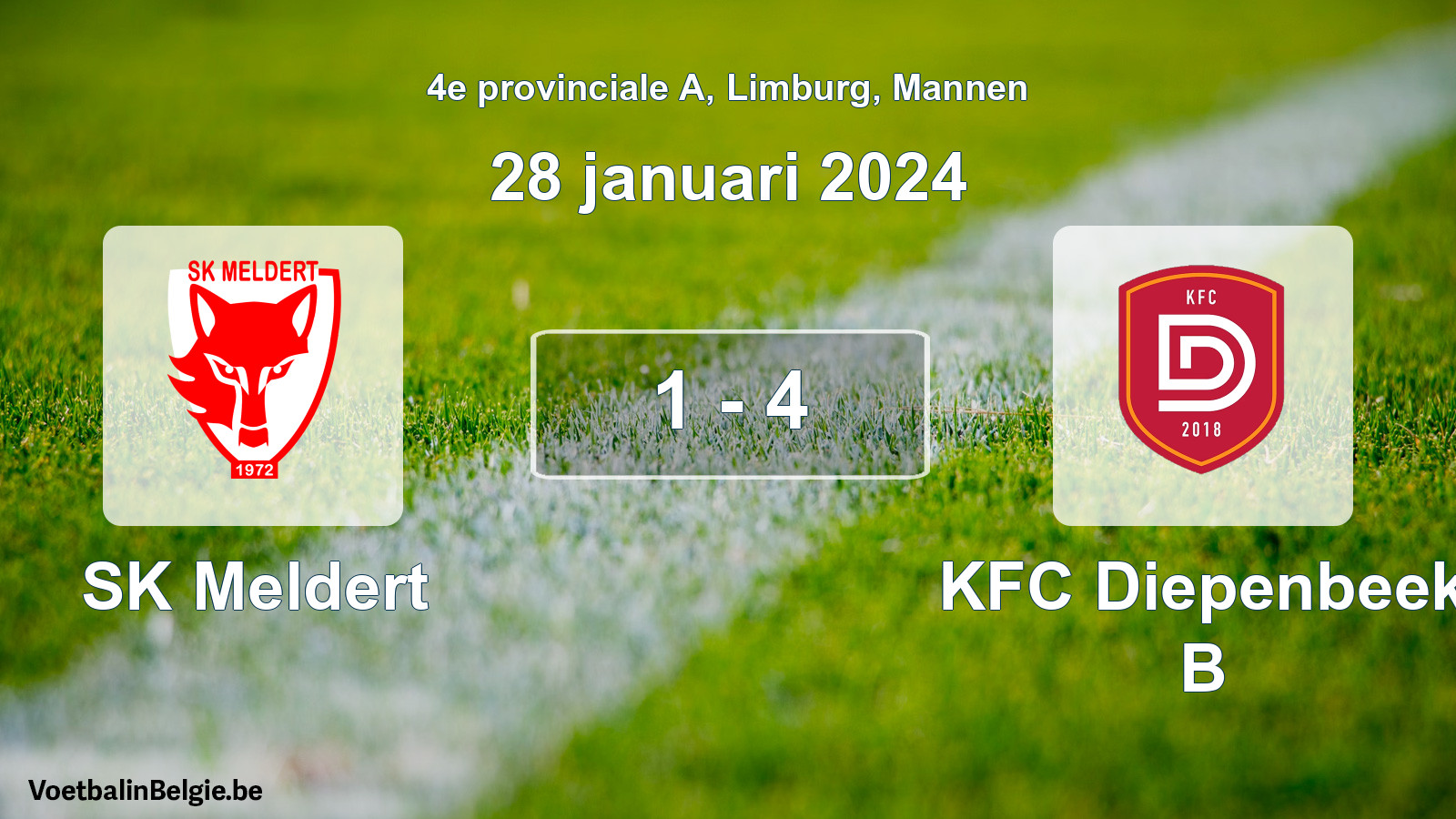 Gespeelde wedstrijd mannenvoetbal: SK Meldert - KFC Diepenbeek B 1 - 4 (28 januari 2024)