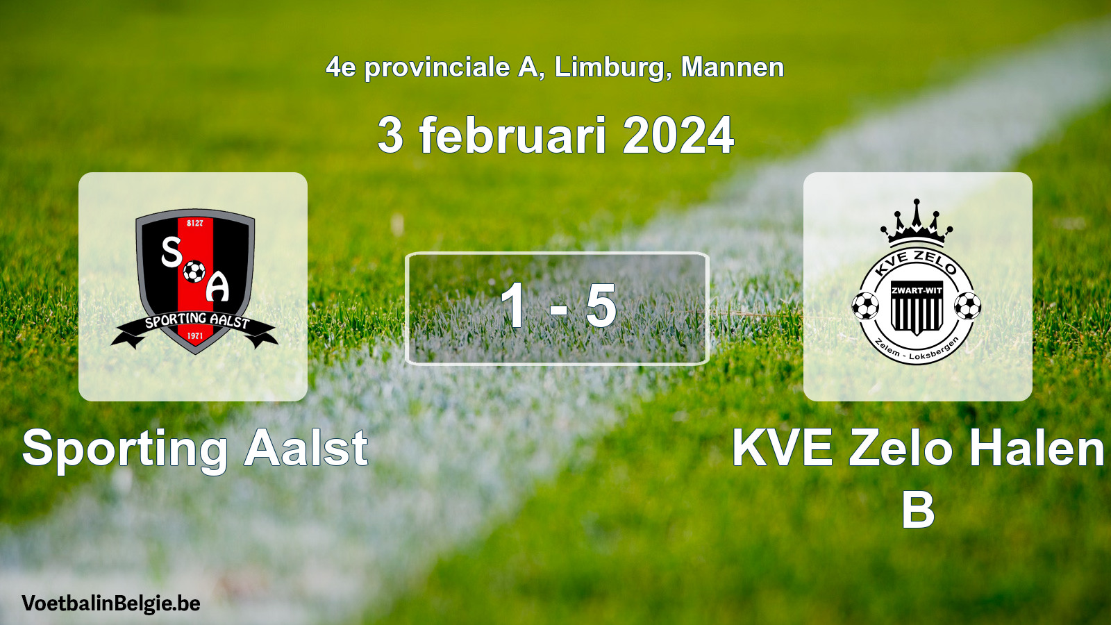 Gespeelde wedstrijd mannenvoetbal: Sporting Aalst - KVE Zelo Halen B 1 - 5 (3 februari 2024)