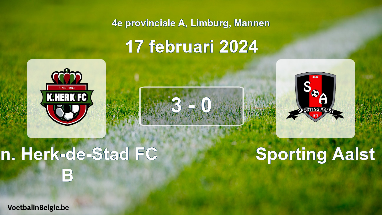 Gespeelde wedstrijd mannenvoetbal: Kon. Herk-de-Stad FC B - Sporting Aalst 3 - 0 (17 februari 2024)