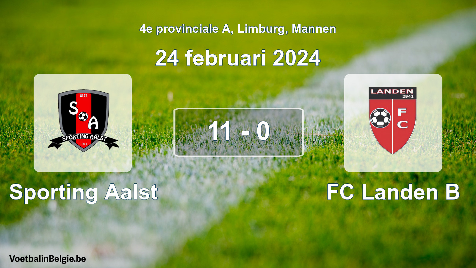 Gespeelde wedstrijd mannenvoetbal: Sporting Aalst - FC Landen B 11 - 0 (24 februari 2024)