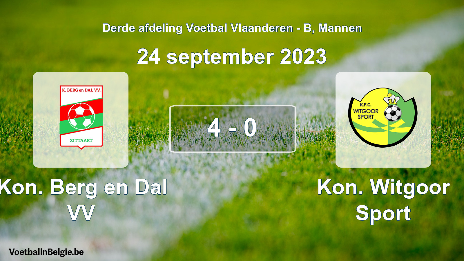 Gespeelde wedstrijd mannenvoetbal: Kon. Berg en Dal VV - Kon. Witgoor Sport 4 - 0 (24 september 2023)