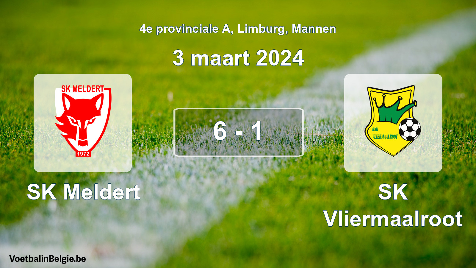 Gespeelde wedstrijd mannenvoetbal: SK Meldert - SK Vliermaalroot 6 - 1 (3 maart 2024)