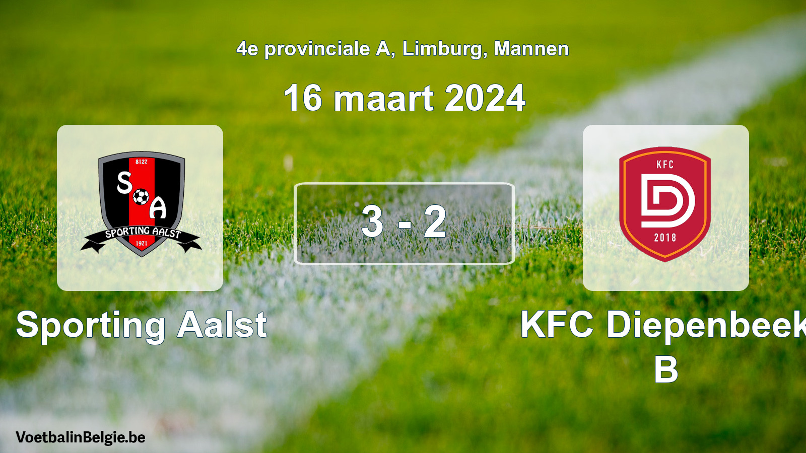 Gespeelde wedstrijd mannenvoetbal: Sporting Aalst - KFC Diepenbeek B 3 - 2 (16 maart 2024)