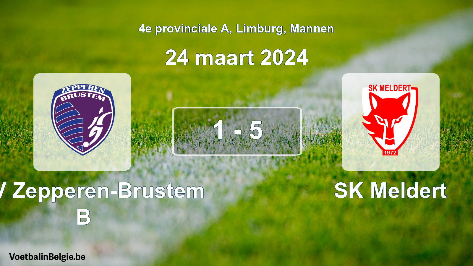 Gespeelde wedstrijd mannenvoetbal: KVV Zepperen-Brustem B - SK Meldert 1 - 5 (24 maart 2024)