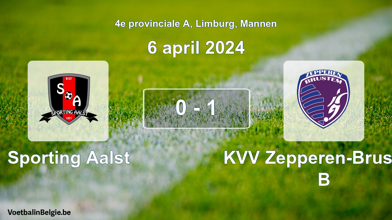 Gespeelde wedstrijd mannenvoetbal: Sporting Aalst - KVV Zepperen-Brustem B 0 - 1 (6 april 2024)
