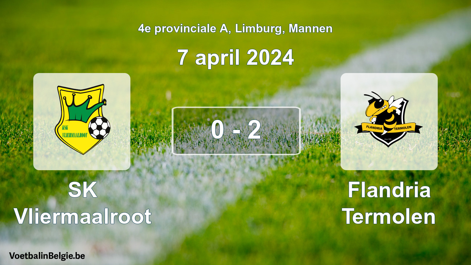 Gespeelde wedstrijd mannenvoetbal: SK Vliermaalroot - Flandria Termolen 0 - 2 (7 april 2024)