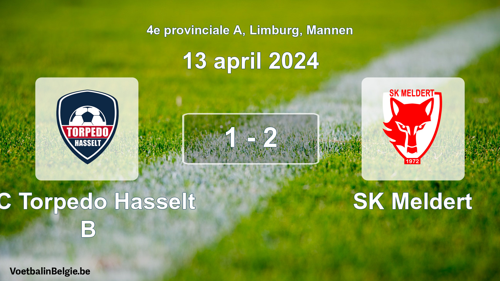 Gespeelde wedstrijd mannenvoetbal: FC Torpedo Hasselt B - SK Meldert 1 - 2 (13 april 2024)