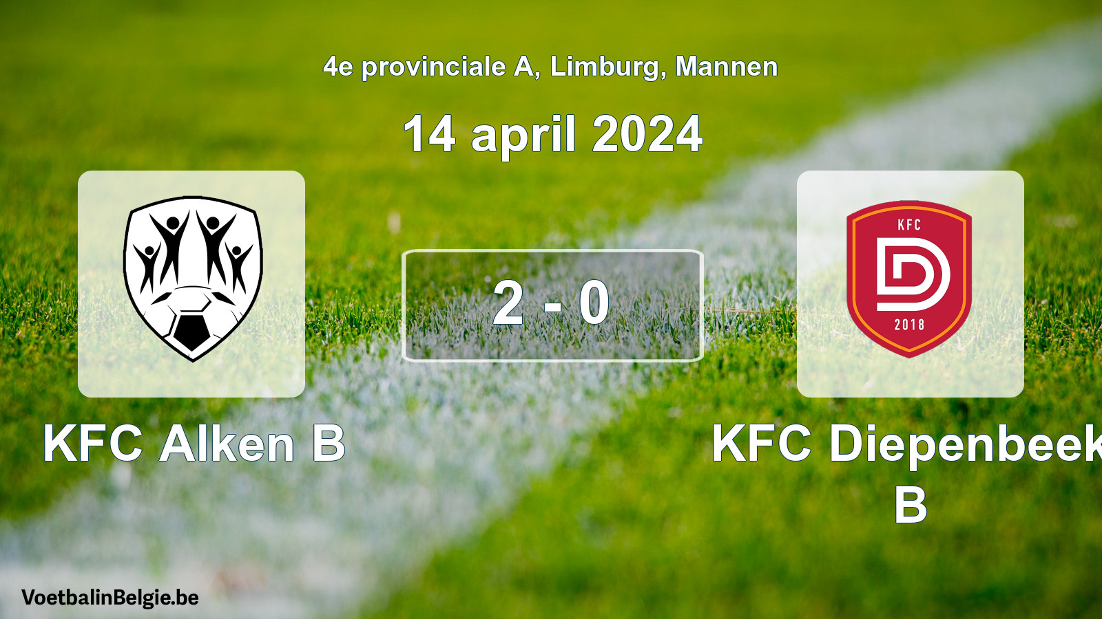 Gespeelde wedstrijd mannenvoetbal: KFC Alken B - KFC Diepenbeek B 2 - 0 (14 april 2024)