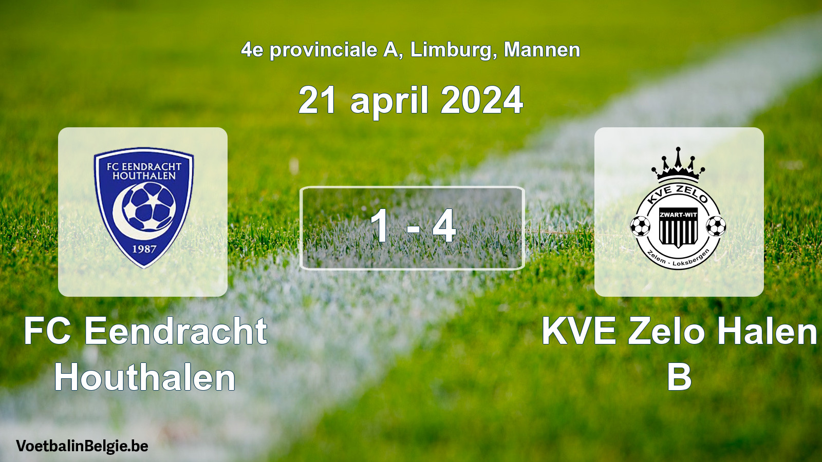 Gespeelde wedstrijd mannenvoetbal: FC Eendracht Houthalen - KVE Zelo Halen B 1 - 4 (21 april 2024)
