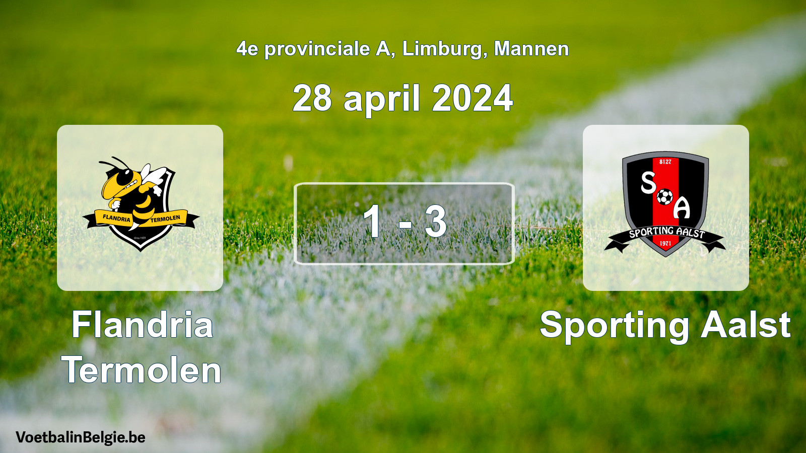 Gespeelde wedstrijd mannenvoetbal: Flandria Termolen - Sporting Aalst 1 - 3 (28 april 2024)