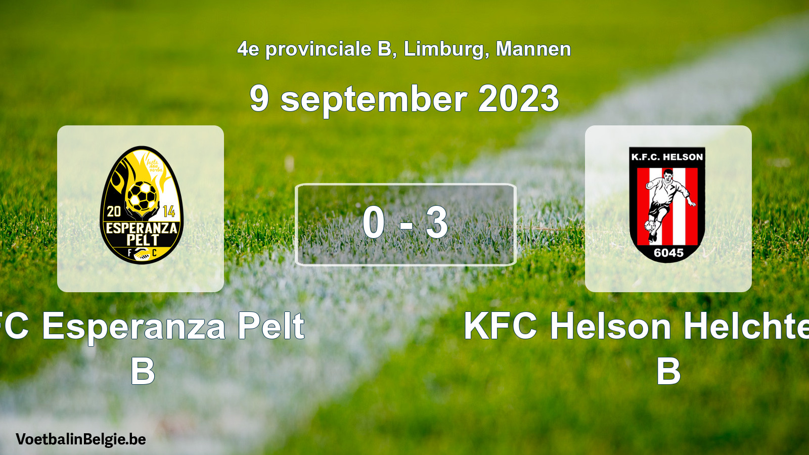 Gespeelde wedstrijd mannenvoetbal: FC Esperanza Pelt B - KFC Helson Helchteren B 0 - 3 (9 september 2023)