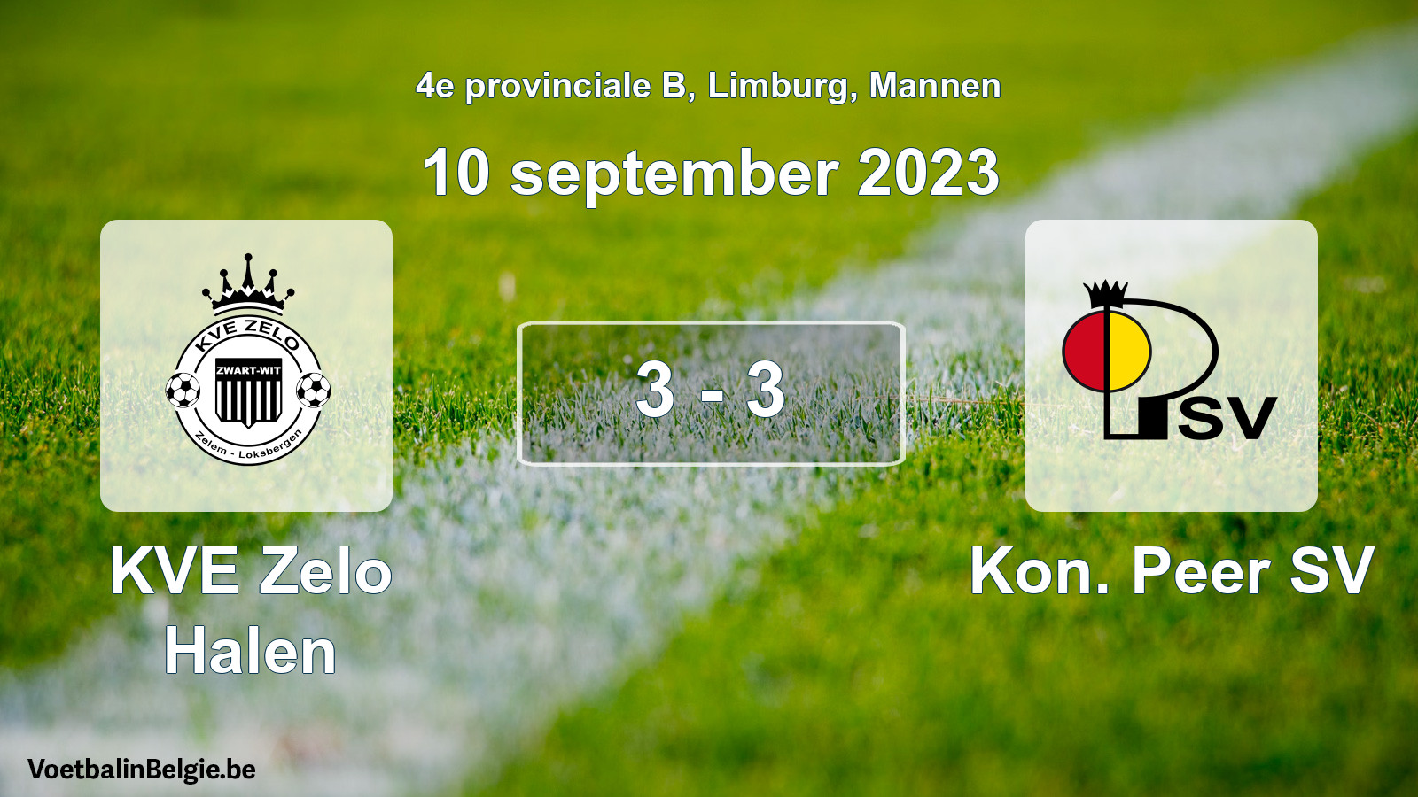 Gespeelde wedstrijd mannenvoetbal: KVE Zelo Halen - Kon. Peer SV 3 - 3 (10 september 2023)