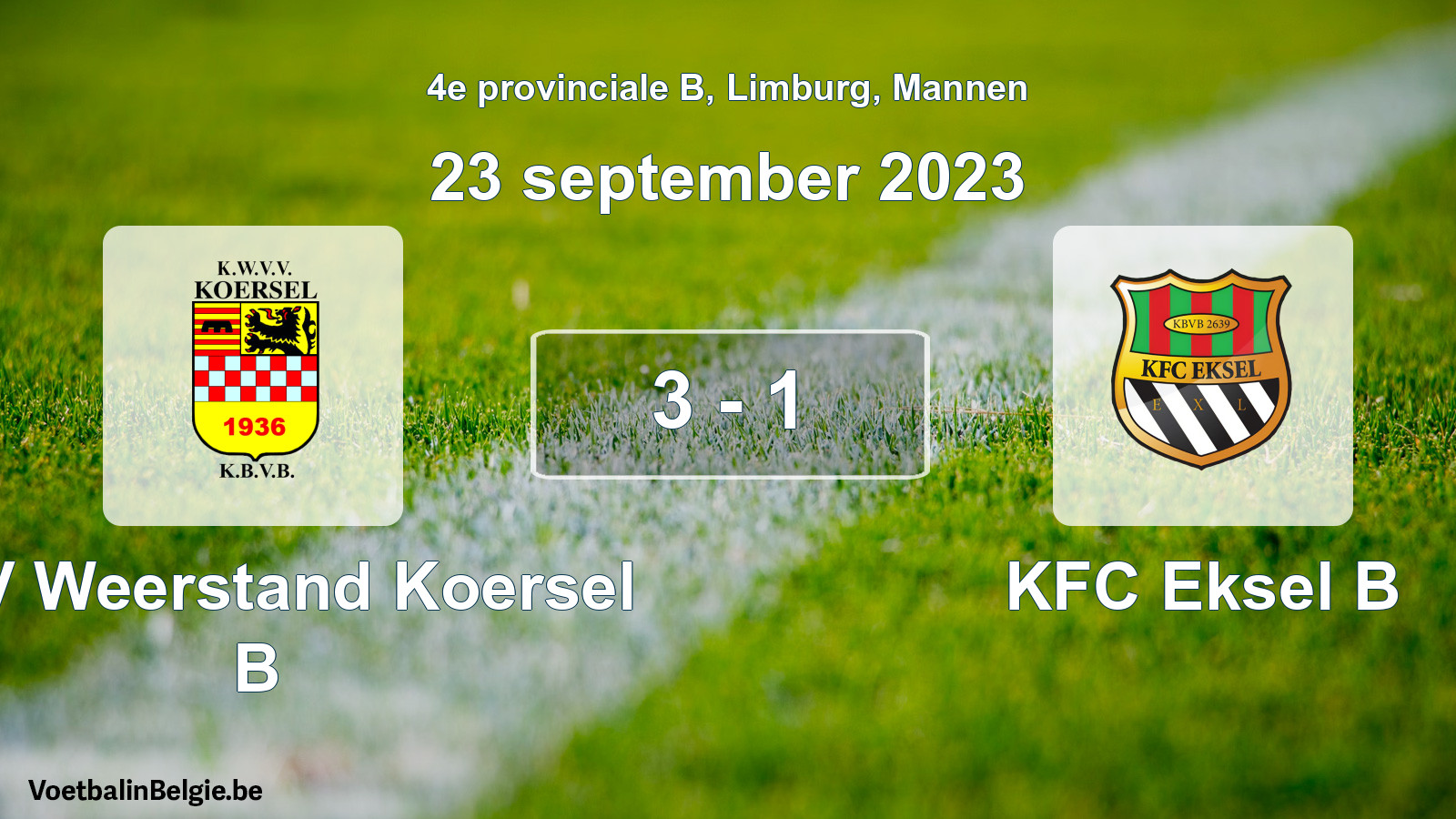 Gespeelde wedstrijd mannenvoetbal: KVV Weerstand Koersel B - KFC Eksel B 3 - 1 (23 september 2023)