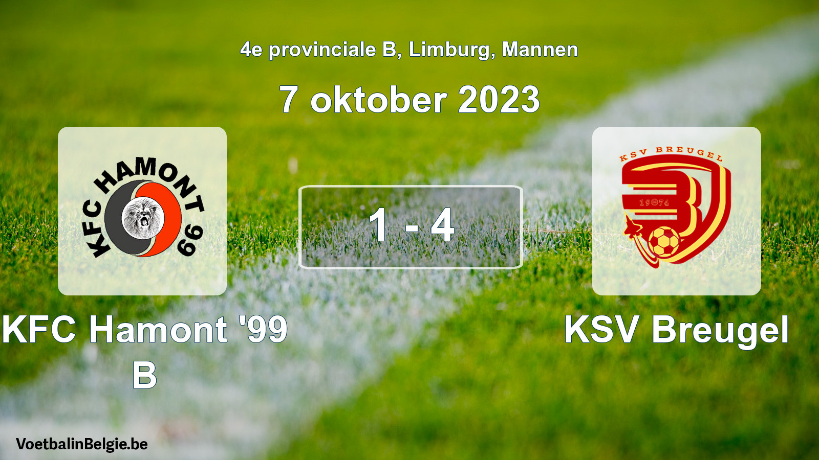 Gespeelde wedstrijd mannenvoetbal: KFC Hamont '99 B - KSV Breugel 1 - 4 (7 oktober 2023)