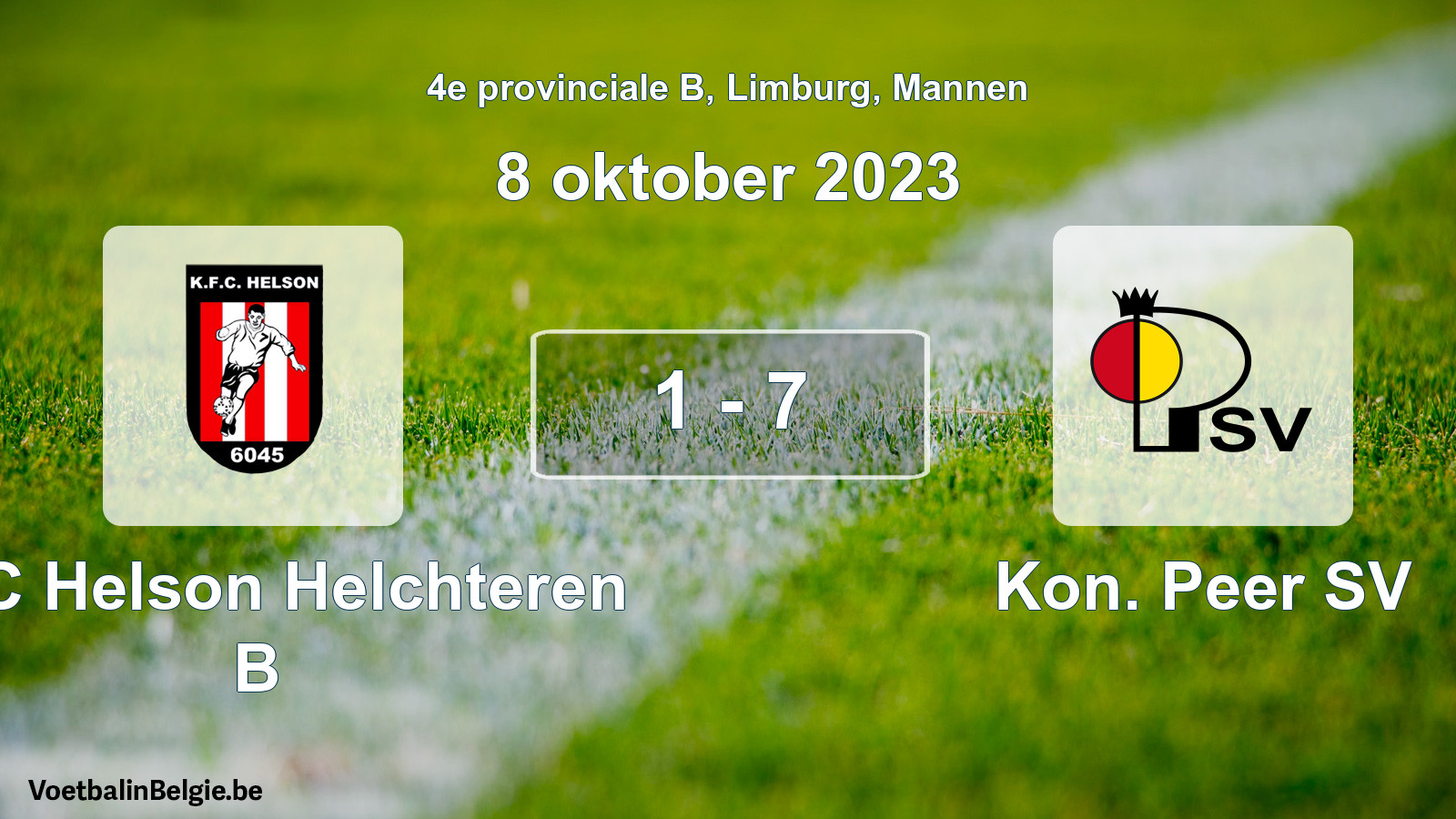 Gespeelde wedstrijd mannenvoetbal: KFC Helson Helchteren B - Kon. Peer SV 1 - 7 (8 oktober 2023)