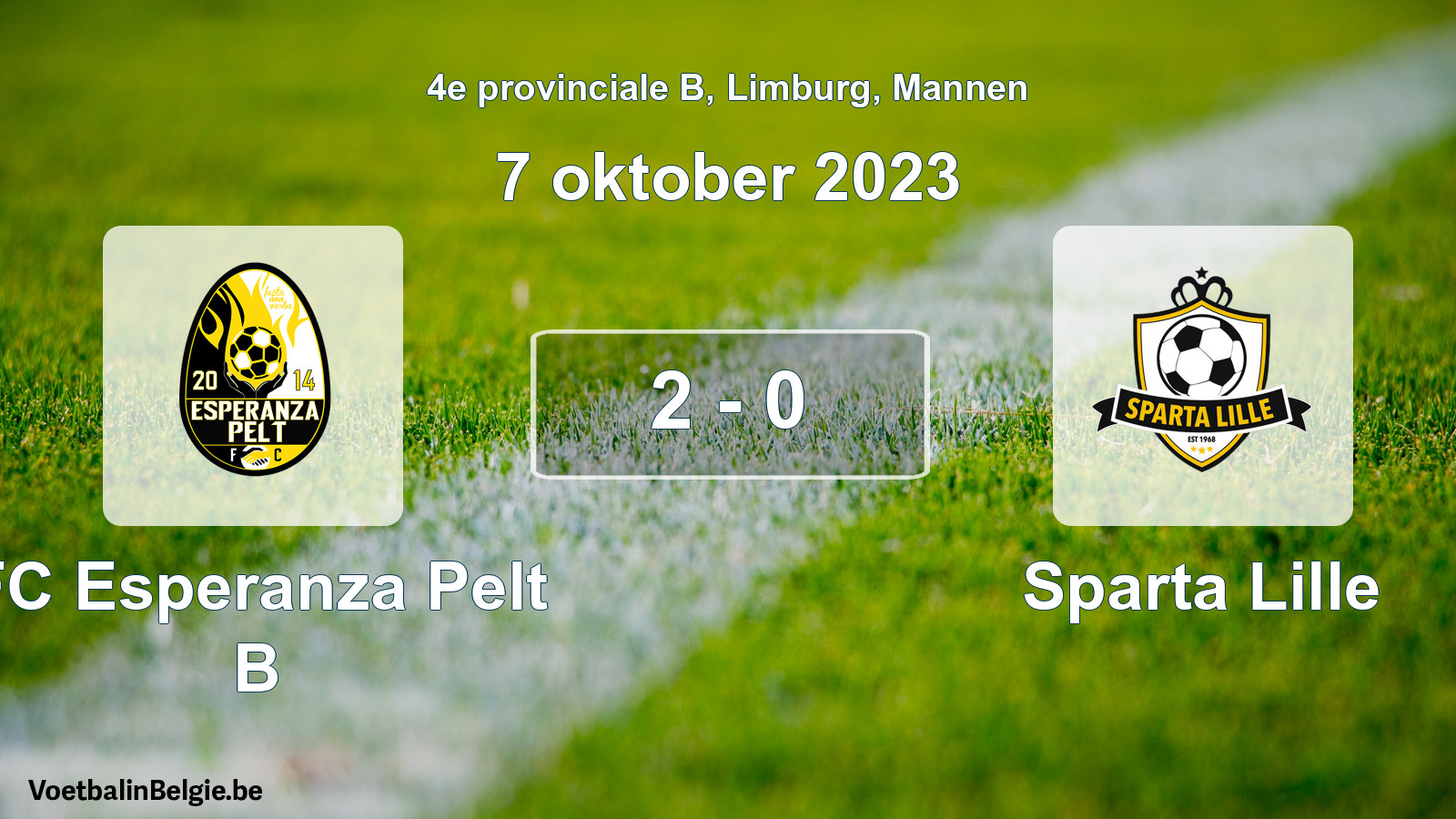 Gespeelde wedstrijd mannenvoetbal: FC Esperanza Pelt B - Sparta Lille 2 - 0 (7 oktober 2023)
