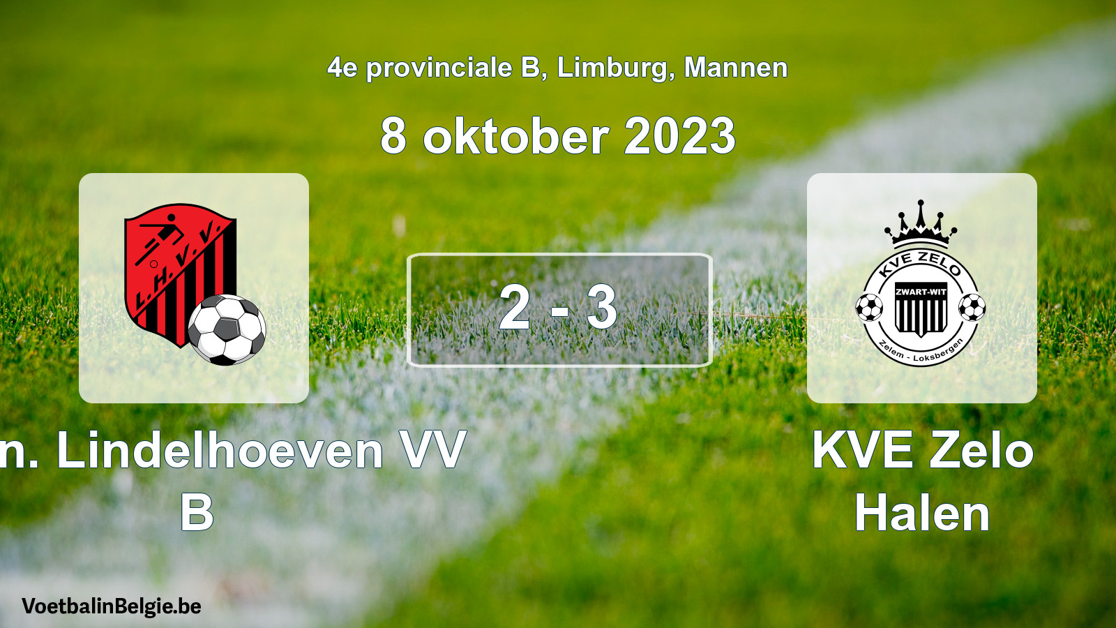 Gespeelde wedstrijd mannenvoetbal: Kon. Lindelhoeven VV B - KVE Zelo Halen 2 - 3 (8 oktober 2023)